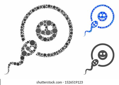 Happy sperm insemination composition for happy sperm insemination icon of round dots in various sizes and color tints. Vector round elements are united into blue composition.