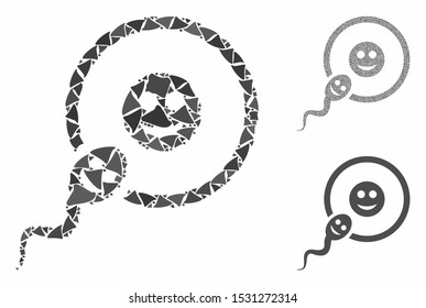 Happy sperm insemination mosaic of rough items in different sizes and color hues, based on happy sperm insemination icon. Vector rough items are organized into composition.