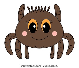 Happy spider cartoon with orange eyes. Vector illustration.