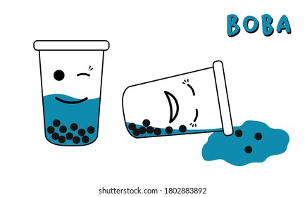 Happy and spilt, sad boba boy. Vector illustration for any use