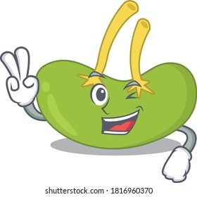 Happy spleen cartoon design concept show two fingers