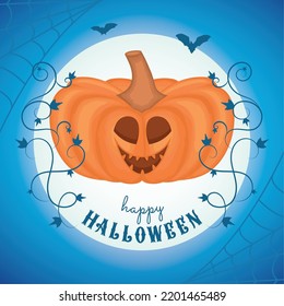 Happy spooky jack o lantern on a spider net Halloween invitation Vector