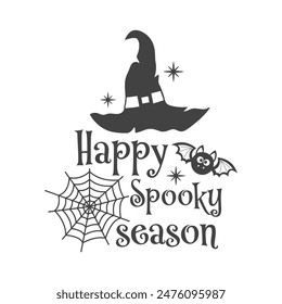 Happy spooky season Halloween vector quote. Cute vector illustration. Halloween haunted, boo spooky. Happy Holiday quote funny design isolated on white background.