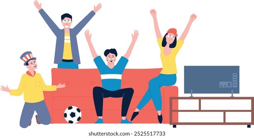 Happy sport fans. Football goal celebration concept