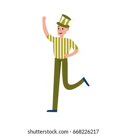Happy sports fan in green supporting his team cartoon character vector Illustration