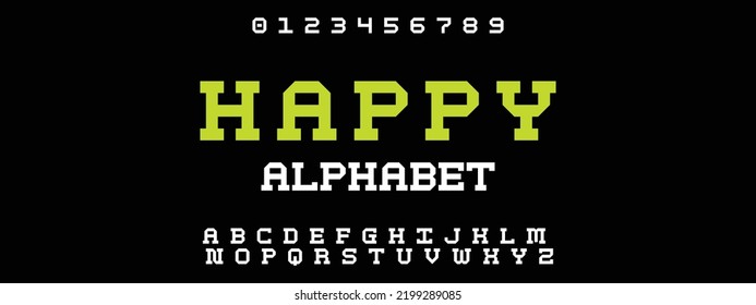 HAPPY Sports minimal tech font letter set. Luxury vector typeface for company. Modern gaming fonts logo design.