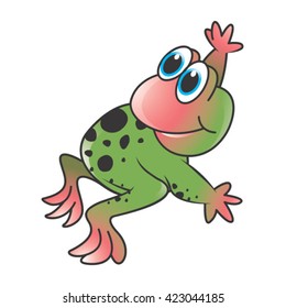 happy spotted frog waving hand-vector drawing