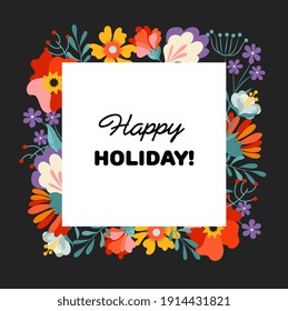 Happy spring banner. Set of vector flowers with a frame for your text.