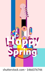 happy spring, beautiful greeting card background or banner with colorful music theme. design vector illustration