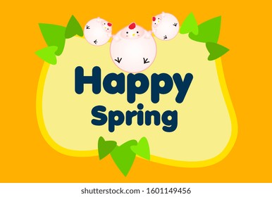 happy spring, beautiful greeting card background or template banner with cute animal character theme. vector design illustration