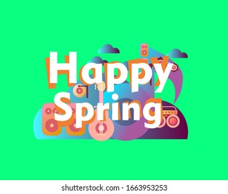 happy spring, beautiful greeting card background or template banner with music theme. vector design illustration
