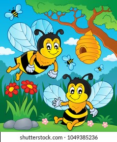 Happy spring bees theme image 1 - eps10 vector illustration.