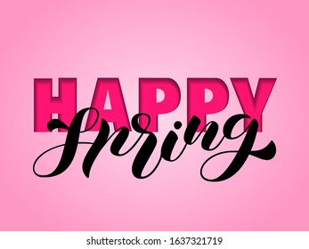 Happy Spring brush lettering. Vector stock illustration for poster