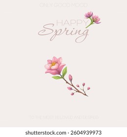 Happy Spring Card with Pink Peonies – Watercolor Vector
Soft pink peonies in full bloom with "Happy Spring" handwritten