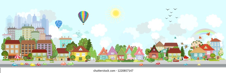 happy spring cityscape for your design