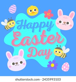 Happy Spring Easter Egg hunt poster banner greeting card invitation with cute pastel in cartoon style Vector illustration