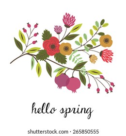 Happy Spring floral card on white background. Send your spring or any other wishes to your friends. Vector and illustration design.