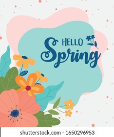 happy spring flowers leaves foliage color spots decoration vector illustration