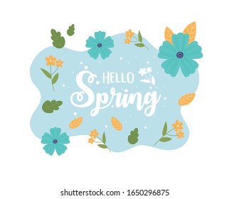 happy spring flowers petal leaves foliage nature color spot background vector illustration