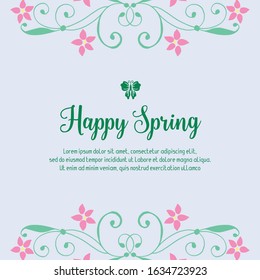 Happy spring Greeting card design, with leaf and flower simple frame. Vector