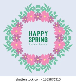 Happy spring greeting card design, with unique pattern of leaf and floral frame. Vector