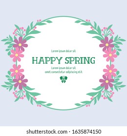 Happy spring greeting card template design, with leaf and floral elegant frame. Vector