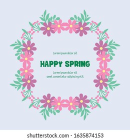 Happy spring greeting card template design, with leaf and floral elegant frame. Vector