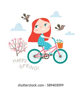 Happy spring! Greeting card in vector. Spring and summer child's outdoor activities. Happy childhood. 