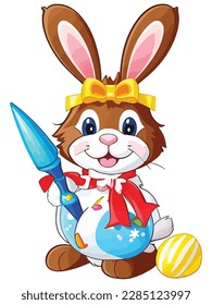 happy Spring holiday, easter bunny with Easter eggs. vector illustration for kids and adults.