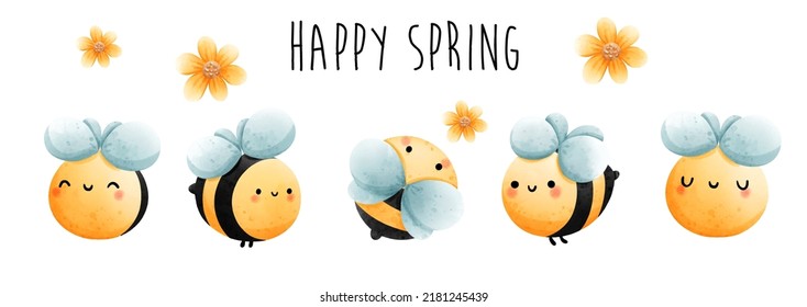 happy spring with honey bee. Vector illustration