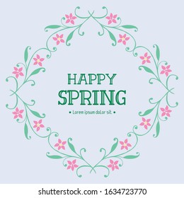 Happy spring invitation card design with elegant leaf and floral frame. Vector