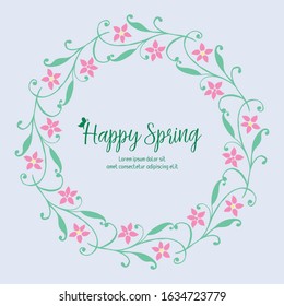 Happy spring invitation card design with elegant leaf and floral frame. Vector