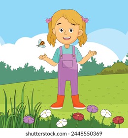 Happy Spring kids playing outdoor 