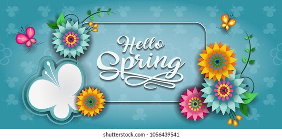 Happy Spring Label With Butterflies-Editable-transparency blending effects and gradient mesh-EPS 10