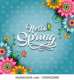 Happy Spring Label With Butterflies-Editable-With Space to Insert Your own Text-transparency blending effects and gradient mesh-EPS 10