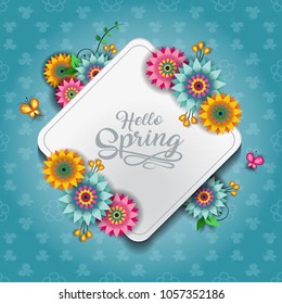 Happy Spring Label With Butterflies-Editable-With Space to Insert Your own Text-transparency blending effects and gradient mesh-EPS 10