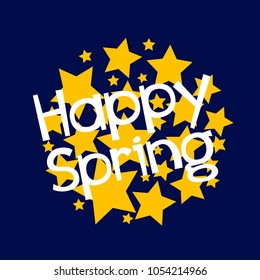 happy spring, label or sign with star background