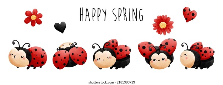 primavera feliz con ladybug. Ilustración del vector