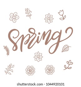 Happy Spring lettering. Greeting card template. Hand drawn modern calligraphy style. Vector illustration