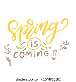 Happy Spring lettering. Greeting card template. Hand drawn modern calligraphy style. Vector illustration