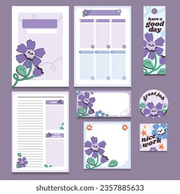 Happy Spring Purple Blossomed Flower.

Get Ready to Journaling with this Cute Flower Notebook Template Design with Book Mark, Sticker and Sticker Note!