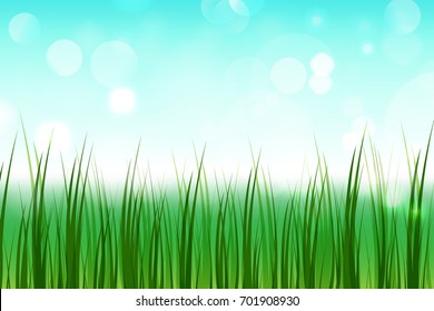 Happy Spring Season Background with Meadow and Clear Sky. Vector Illustration.