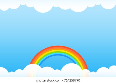 Happy Spring Season Background with rainbow and open sky. sale banner. season off. discount poster. layout advertising. flyer promotion. backdrop template. Vector Illustration.