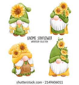 Happy Spring with sunflower gnome, Vector illustration
