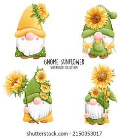 Happy Spring with sunflower gnome, Vector illustration