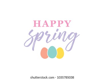 Happy Spring Text, Handwritten Spring Text, Happy Easter, Easter Egg Icon, Easter Sunday Holiday Background, Vector Illustration Background