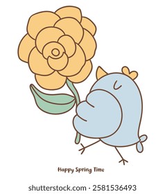 A Happy spring time, Spring bird holding flower, cheerful and , celebrating nature beauty