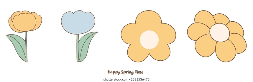 A Happy spring time, Happy Spring Time with simple flowers in pastel colors and playful design