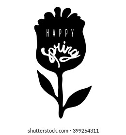 Happy spring T-shirt design. Hand drawn lettering. Card, poster design. Vector illustration.