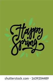 happy spring vector lettering greeting card illustration leaf green